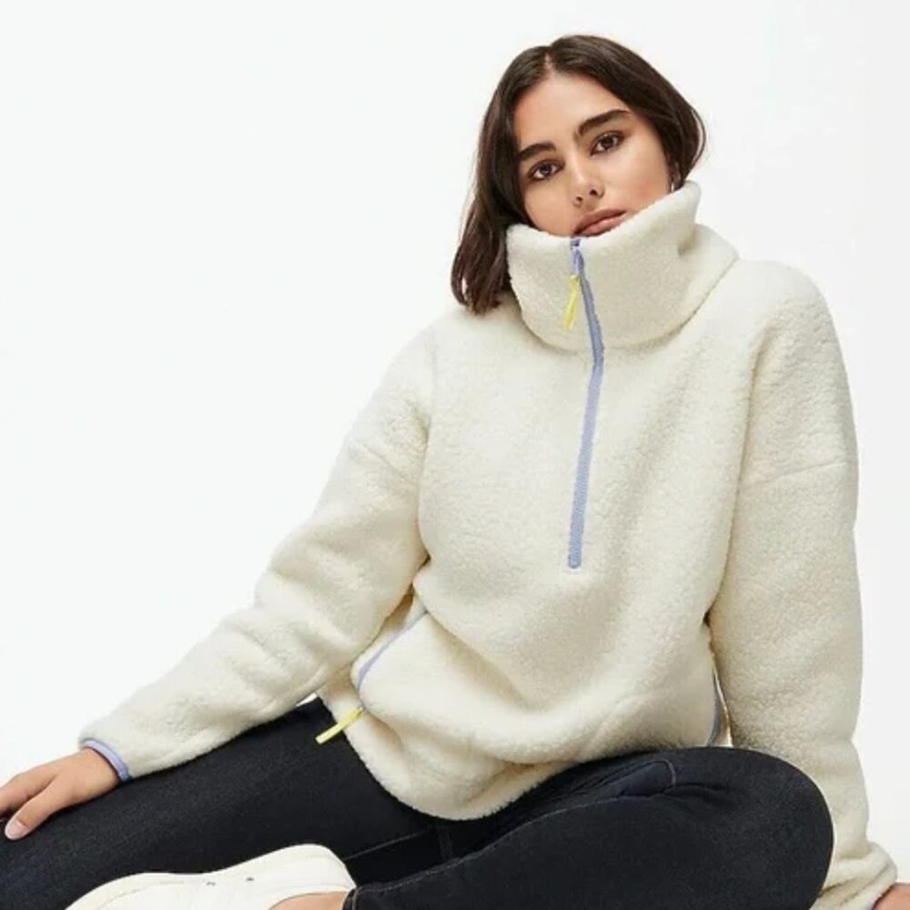 J. Crew polartec Sherpa fleece half zip up pullover jacket Ivory medium like new